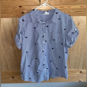 Westport blue striped dress palm tree novelty island shirt blouse size XL